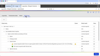 Check result log with drill-down options in the AEB software Export Controls